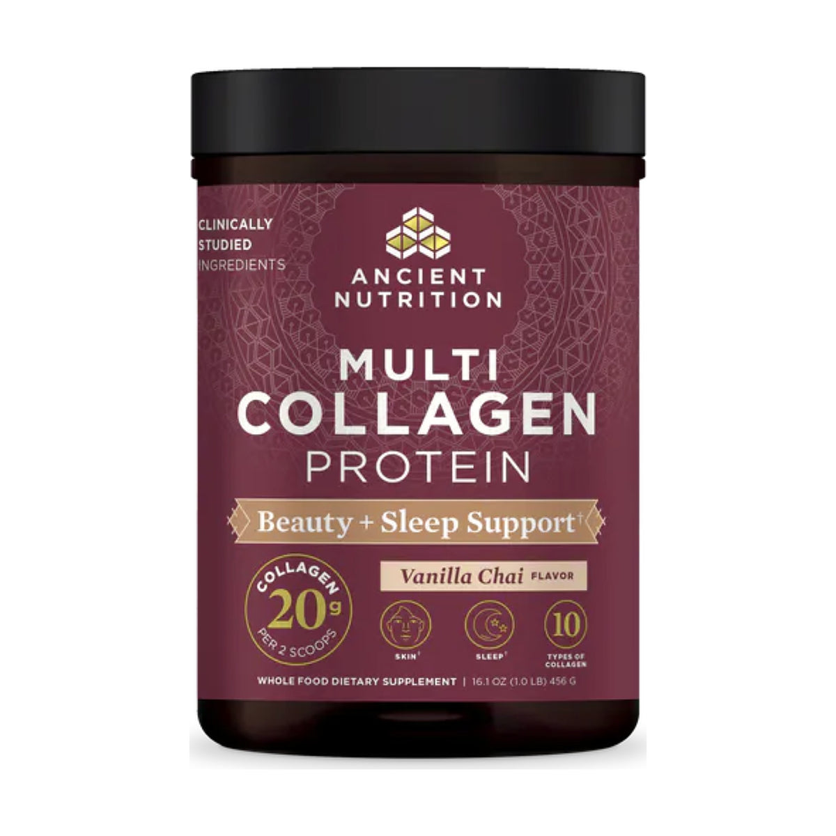 Ancient Nutrition Beauty + Sleep Support Vanilla Chai 16.1 oz